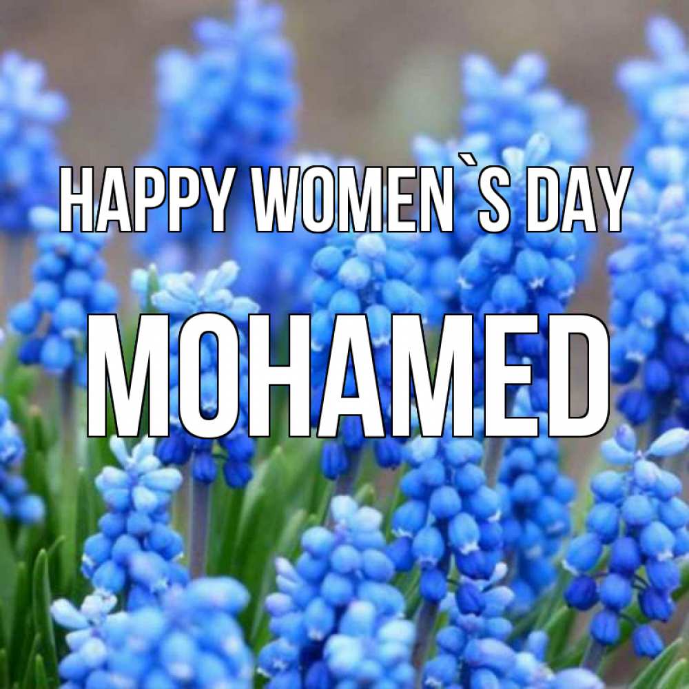 Greetings card с именем, Mohamed happy women`s day Поздравительная открытка для женщин с цветами на праздничную дату Greetings with text for free download 